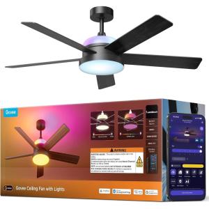 imageGovee Ceiling Fan with Lights RGBIC Smart 52 Low Profile Ceiling Fan with Lights and Remote Reversible DC Motor Dimmable 2800lm Ceiling Fan for Bedroom Living Room Black