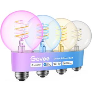 imageGovee Edison Bulbs Smart Vintage Light Bulbs RGBWW Color Changing G25 Vanity Light Bulb Compatible with Matter Alexa amp Google Assistant COB LED Filament Bulb for Bathroom Bedroom E26 Base 4 Pack