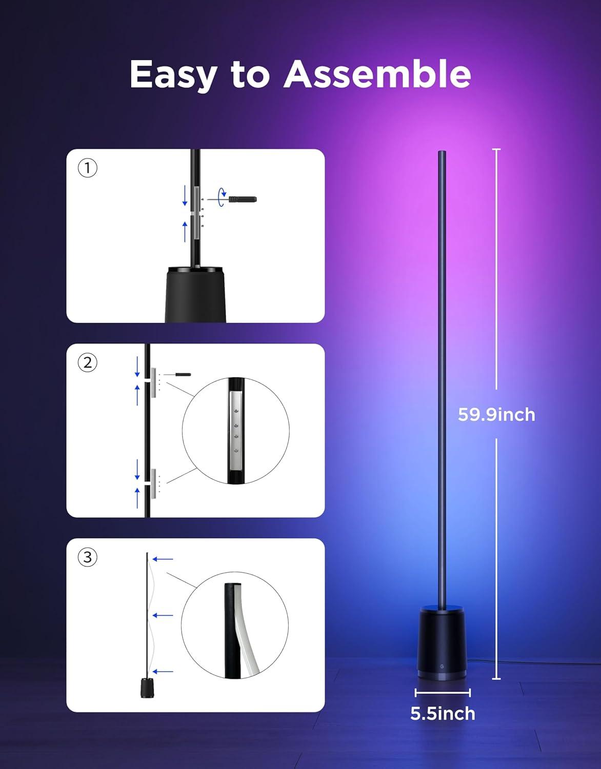 imageGovee Floor Lamp 3 Lite Smart RGBIC LED Corner Lamp Compatible with Alexa SmartThings Matter 1400lm Dimmable Color Changing Tall Standing Light with Music Sync for Living Room Bedroom Gaming Room