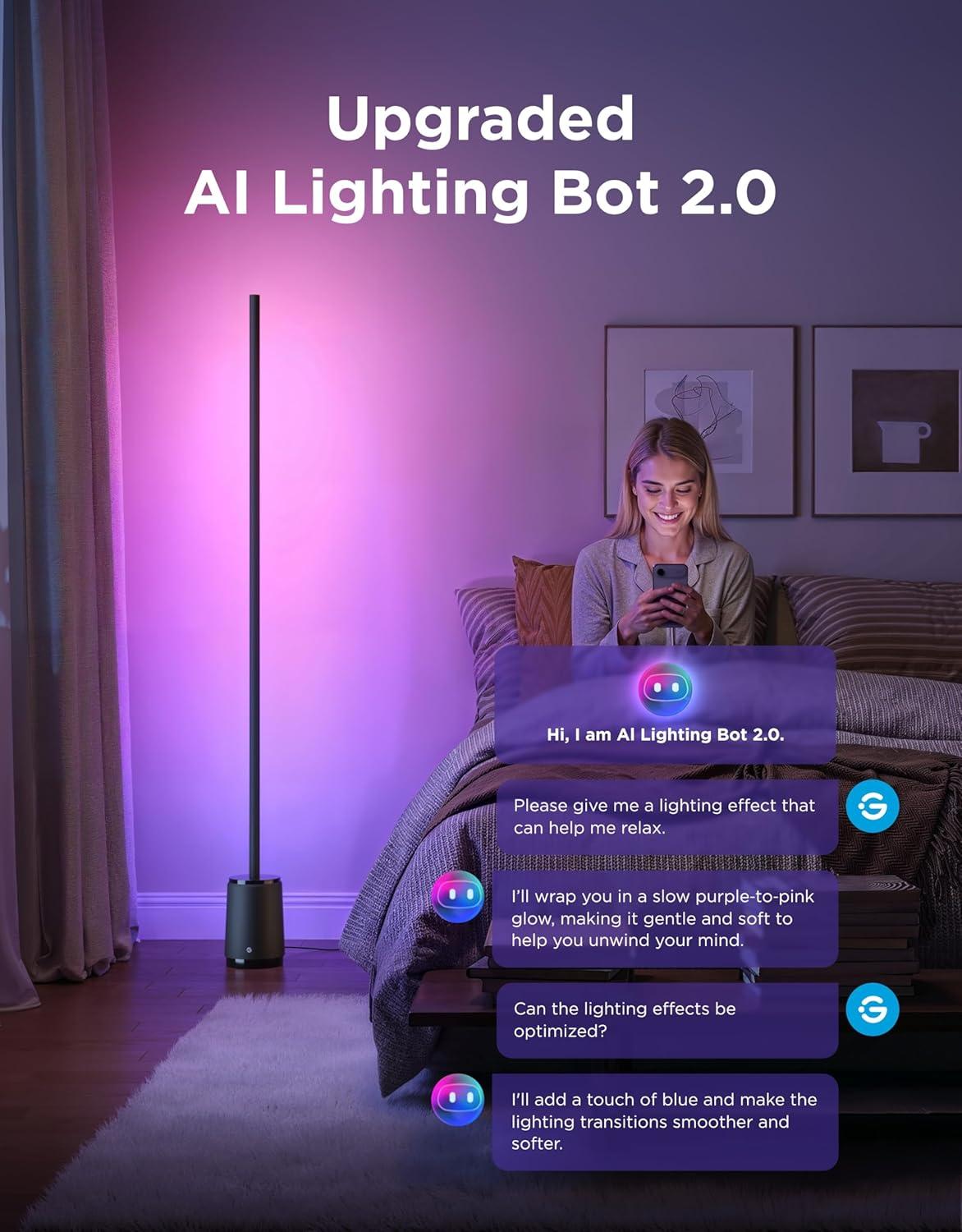 imageGovee Floor Lamp 3 Lite Smart RGBIC LED Corner Lamp Compatible with Alexa SmartThings Matter 1400lm Dimmable Color Changing Tall Standing Light with Music Sync for Living Room Bedroom Gaming Room