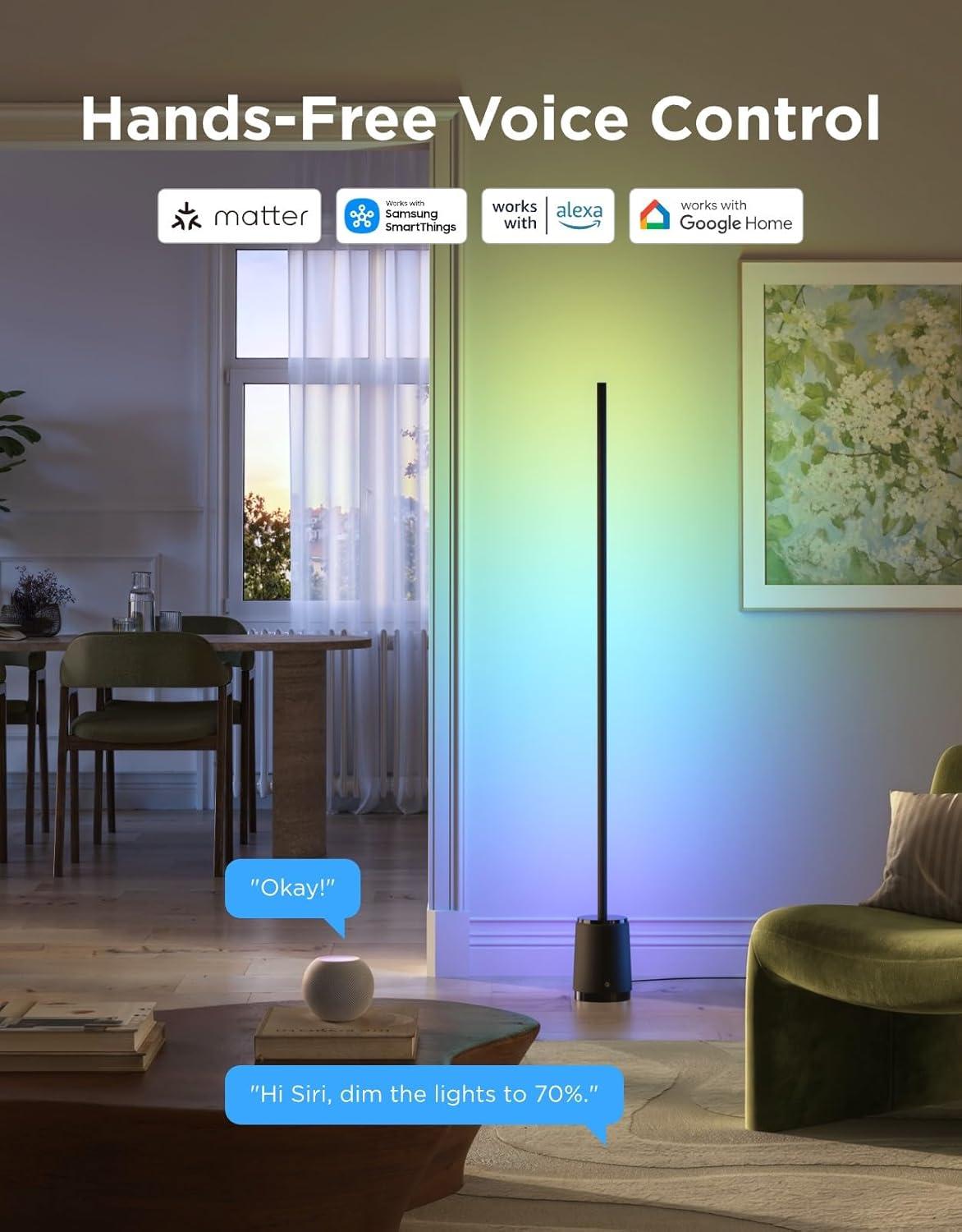imageGovee Floor Lamp 3 Lite Smart RGBIC LED Corner Lamp Compatible with Alexa SmartThings Matter 1400lm Dimmable Color Changing Tall Standing Light with Music Sync for Living Room Bedroom Gaming Room