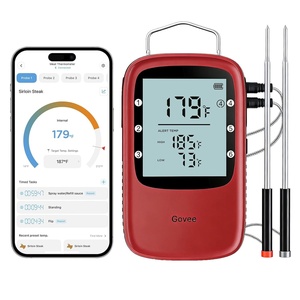 image:imageGovee Digital WiFi Meat Thermometer for Grilling amp Smoking Wireless Meat Thermometer with 2 Thin Probes Timer amp Alert LCD Backlight Bluetooth Food Thermometer for Ovens BBQs Cooking Turkey BeefBT Red 2Probes